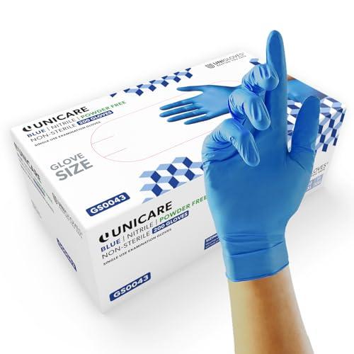 UNIGLOVES Unicare Guanti da esame in Nitrile - Guanti Monouso Multiuso Senza Polvere, Blu (GS003X) (GS004X)