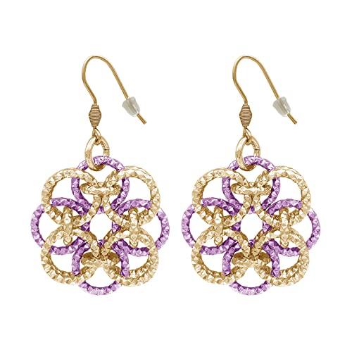 Orecchini Donna Pendenti Lunghi e Leggeri Intrecciati in Acciaio e Alluminio ParticolarModa Rosone (Dorato/Lilla, Rosone)