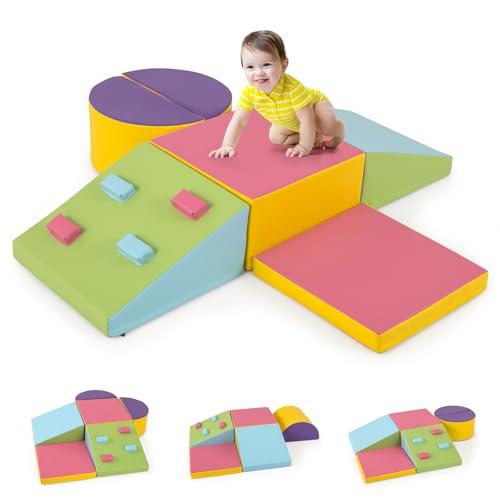 COSTWAY Set di 6 Blocchi di Schiuma per Arrampicata per Bambini, Blocchi in Schiuma per Arrampicarsi e Strisciare, Costruzione Mattoncini Morbidi per Bambini 12+ Mesi, Multicolore