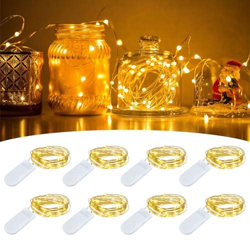 SCNNC Stringa Luci LED a Batteria - 2M, 20 LED Bianco Caldo (8 Pezzi)