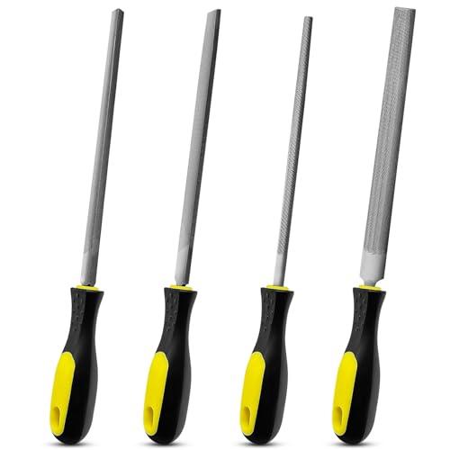 Yonality 4 Pezzi Set di Lima Metalliche 200mm, Lime rotonde, semitonde, triangolari e piatte, 8 Pollici Strumenti di Lavoro per Legno e Plastica, Per affilare lame di tosaerba, cesoie da giardino, asc