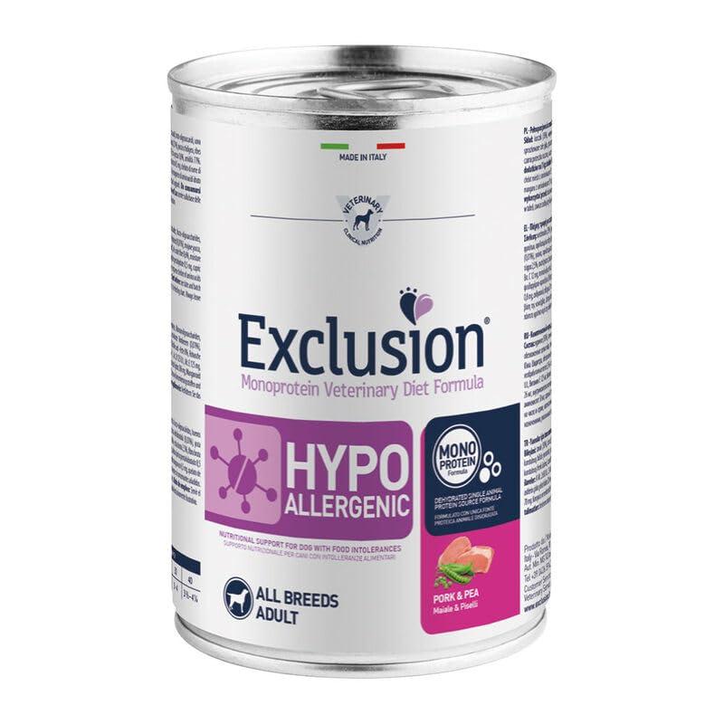 Exclusion Hypoallergenic Maiale e Piselli per Cani Adulti - 6 Scatolette da 400g