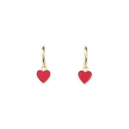 Orecchini a Cuore da Donna placcati in Oro - Piccoli Orecchini a Cerchio - Colori dei Cuori delle Ragazze - Perfetti da Regalare (Rosso)