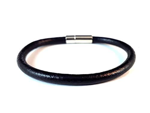 Bracciale in Cuoio Tondo Nero con Chiusura Bayonne in Acciaio - Patagonia LuZ