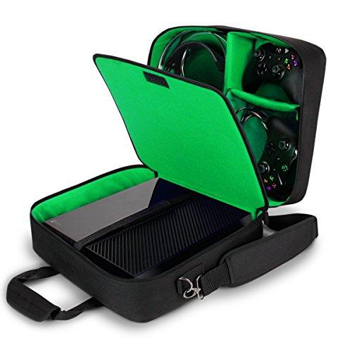 USA Gear Custodia Compatibile Con Xbox One / Xbox One X Borsa da Viaggio per Console, Controller, Giochi e Altro con Tracolla Regolabile, Tasche Portaoggetti e Interni Personalizzabili - Verde