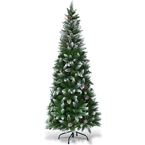 Albero di Natale Innevato Slim con Pigne - COSTWAY