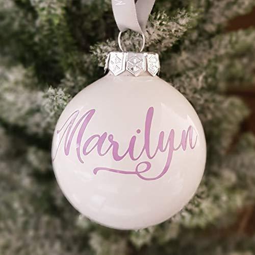 Sfera di vetro natalizia personalizzata con testo lavanda