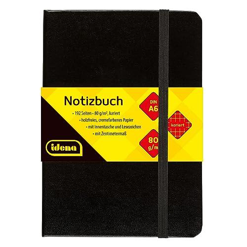 Idena 209282 - Quaderno DIN A6, quadrato, carta crema, 192 pagine, 80 g/m², copertina rigida nera, 1 pz.