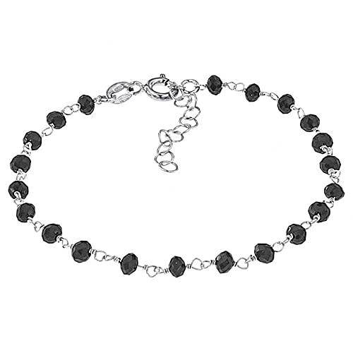Cavigliera Regolabile in Argento 925 con Pietre Nere - Linea Italia Gioielli