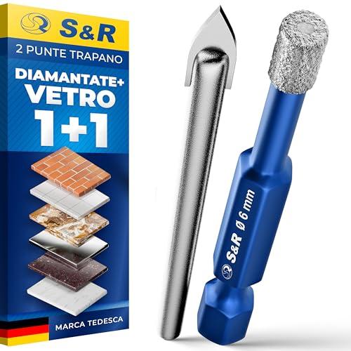 S&R Set di 2 Punte Trapano Diamantate e Centraggio Vetro Professionali