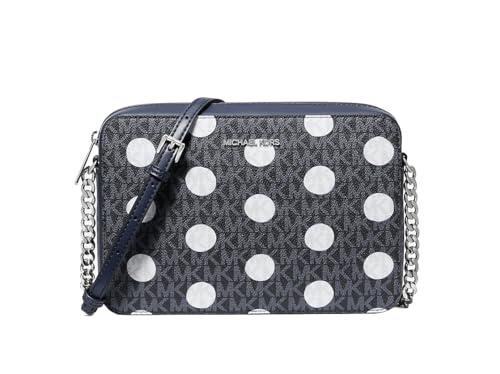 Michael Kors Jet Set Large Polka Dot Signature Logo Crossbody Bag Navy