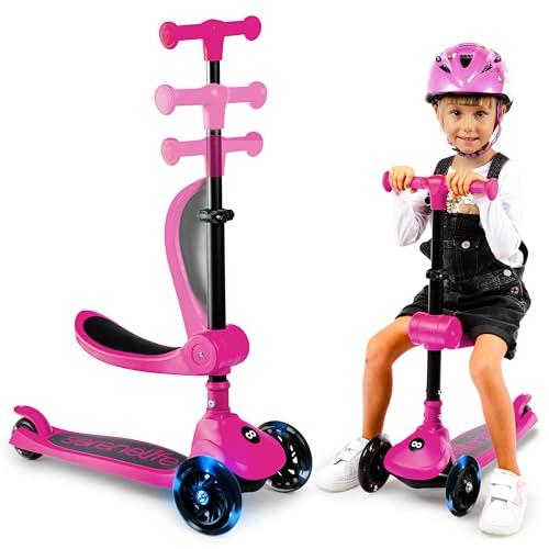 SereneLife Monopattino Bambino Pieghevole a 3 Ruote con Luci LED e Sedile