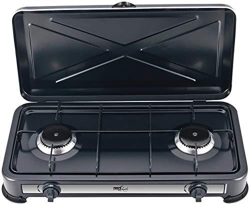 Fornello a Gas GPL 2 Fuochi da Campeggio con Coperchio colore Nero - Minerva 2