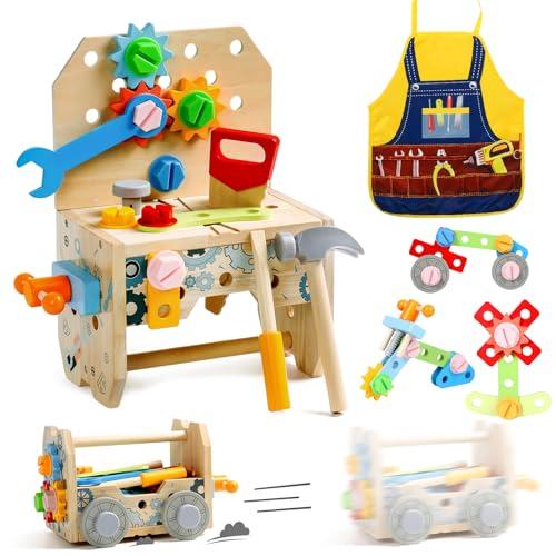 Cassetta Attrezzi Bambini in Legno - 52 Pezzi - Giochi Educativi 2+ Anni