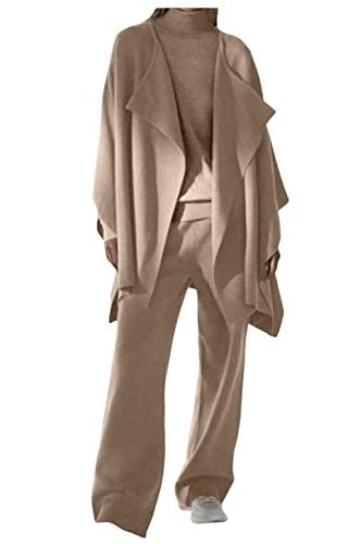 Dejamy Completo cardigan a mantella, maglia e pantalone (50, Beige)