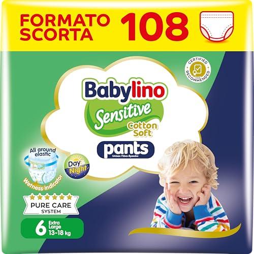Babylino Sensitive Cotton Soft Pannolini Mutandina Taglia 6 (13-18 Kg) - 108 Unità