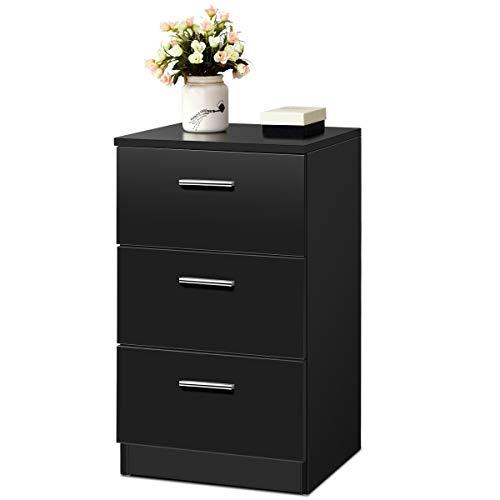 COSTWAY Comodino a 3 Cassetti Nero