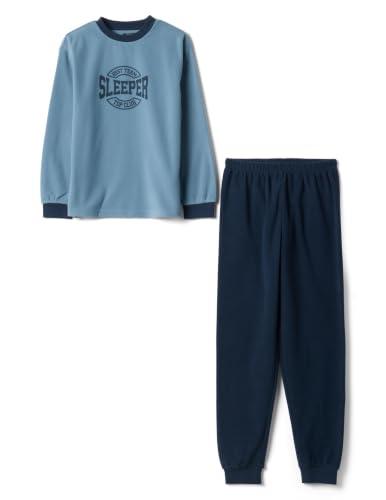 OVS Kids Pigiama Blu con Girocollo e Pantaloni Lunghi in Pile Regular Fit