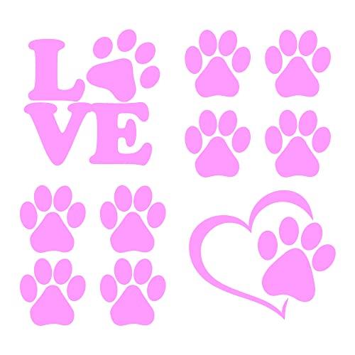 Confezione Adesivi Zampe Cane, Cuore e Love - 10 Pezzi - Rosa