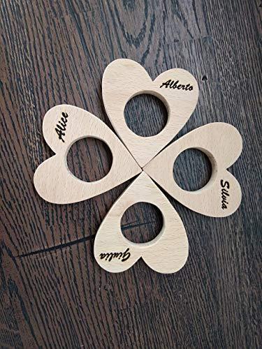 Anello Portatovaglioli a Forma di Cuore Personalizzato in Legno