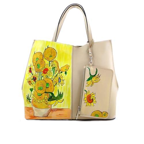 Borsa in pelle dipinta a mano - I GIRASOLI DI VAN GOGH