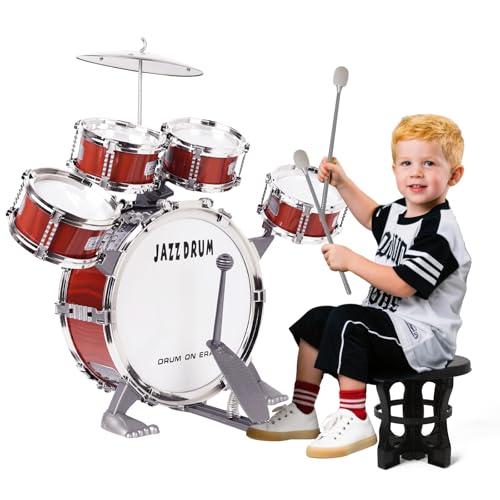 m zimoon Kit Batteria Jazz per Bambini - Set Completo di Percussioni con Sgabello e Bacchette