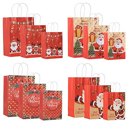 Sacchetti Regalo Natalizi in Carta Kraft - Set da 12