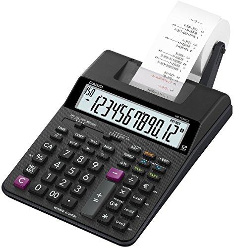Casio HR-150RCE Calcolatrice Scrivente Portatile, 12 Cifre, Stampa 2 Righe al Secondo, Check&Correct, Alimentatore Incluso, Nero