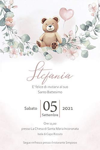 Inviti Battesimo Orsetto Rosa - 10 Biglietti 12x18 cm