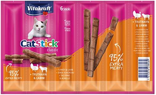 Vitakraft Cat Stick Classic - Mini bastoncini carnosi con tacchino e agnello, senza zuccheri aggiunti (1 x 6 pezzi)
