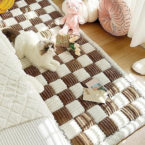 FunnyFuzzy Copridivano per Animali Domestici - Tappetino Quadrato in Cotone Crema