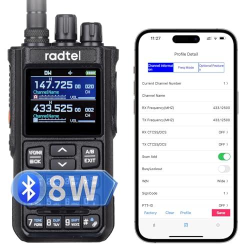 Radtel RT-900 Walkie Talkie Portatile Long Range 8W Multi-Banda, Radio Bi-direzionale VHF/UHF 256 Canali, Batteria 2200mAh, Correlazione di Frequenza, Banda Aeronautica (Programmazione Bluetooth).