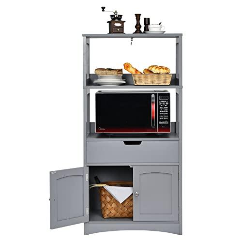 COSTWAY Armadietto da Bagno Grigio con Cassetto e Mensola