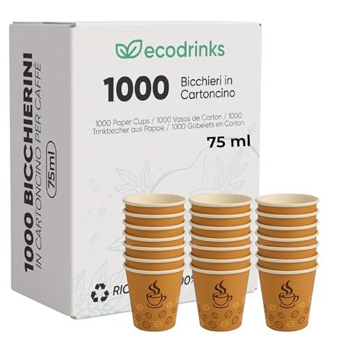 Ecodrinks - 1000 Bicchieri Caffè Carta Da 75ml - Set Bicchierini Caffè Monouso Biodegradabili
