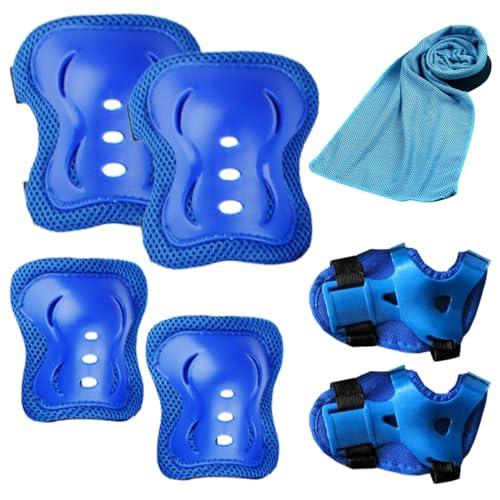 BDSHUNBF Set di Protezioni per Bambini - Ginocchiere, Gomitiere Regolabili per Skateboard, Bicicletta, Pattinaggio, Monopattino - Blu