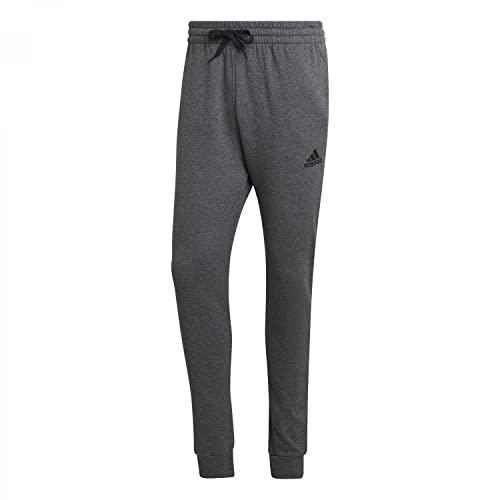 adidas Essentials Fleece Regular Tapered Pants Uomo, Grigio Scuro Melange/Nero