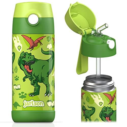 Jarlson® Borraccia Bambini Acciaio Inox, Bottiglia Termica, Senza BPA, Bottiglia Acqua con Cannuccia, Termos 350 ml (Dinosauro)
