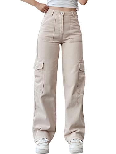 ORANDESIGNE Jeans Donna Vita Bassa Gamba Dritta Ampio Pantaloni Cargo Larghi Casual Y2k Pantaloni Jeans Estivi Boyfriend Baggy Denim Pants Streetwear Hip Hop Vintage Trousers a Albicocca XS