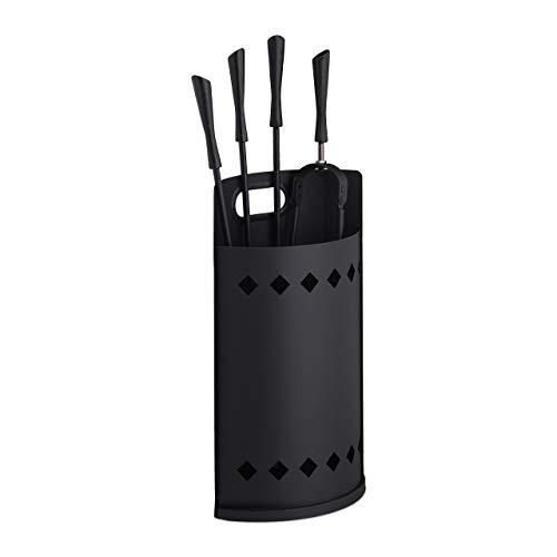 Relaxdays Accessori da Camino, Moderni, 5 Parti con Attizzatoio, Paletta Pinza, Scopino e Secchio Porta Attrezzi, Nero, Acciaio