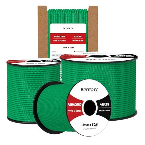 Brotree Paracord 3mm 15M - Corda in Nylon Tipo II Verde Giada
