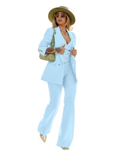 Tailleur Donna Elegante Celeste - Giacca Cropped e Pantalone Zampa