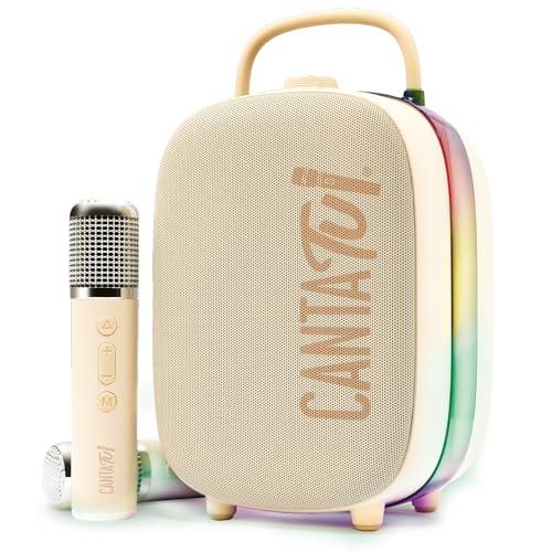 Canta Tu - Nina, Macchina Per Karaoke Con 2 Microfoni Wireless Inclusi, Altoparlante Portatile Bluetooth, Colore Beige Con Luci Led E Cambio Voci, Per Bambini Ragazzi E Adulti
