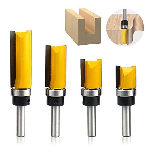 Set di 4 Frese a Taglienti Diritti per Legno con Gambo 8mm e Cuscinetto