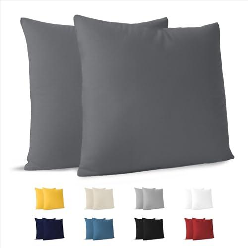 Dreamzie Federa per cuscino 50 x 50 cm (set di 2) 100% cotone jersey 150 gsm, colore: antracite, federa 50 x 50 cotone, resistente e ipoallergenico per cuscino