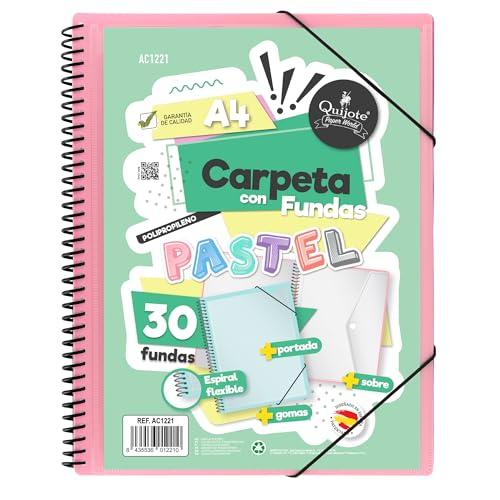 Starplast Cartella Buste Spirale Flessibile - 30 buste trasparenti, A4, chiusura elastica, copertina in polipropilene, copertina personalizzabile, per uso scolastico e ufficio - colore Rosa Pastello