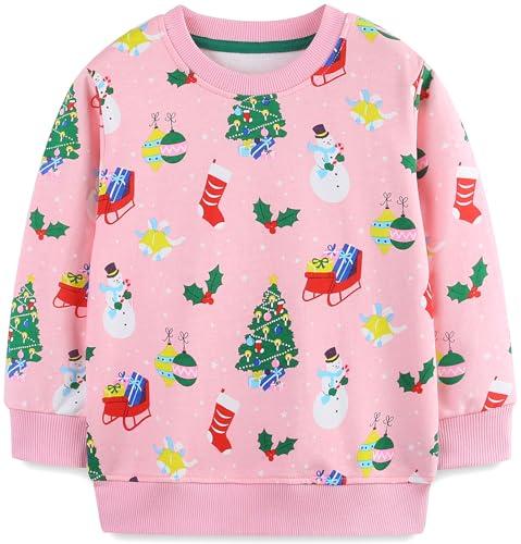 Ragazza Felpa Senza Cappuccio Natale Cotone Manica Lunga Casual Pullover per Bambina 6-7 Anni