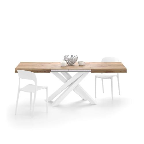 Tavolo Allungabile Emma 140(220)x90 cm - Rovere Rustico con Gambe Incrociate Bianche