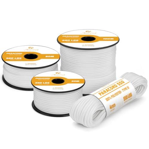Abma Cord Paracord 4mm 30m - Corda di Sopravvivenza Tipo III, 7 Fili - Bianco