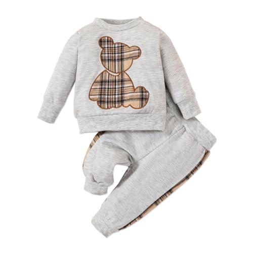 PATPAT Abbigliamento Bimbo e Bimba Tuta Felpata con Orsetto Ricamato a Manica Lunga per Neonati Autunno-Inverno Grigio Chiaro 6-9 mesi