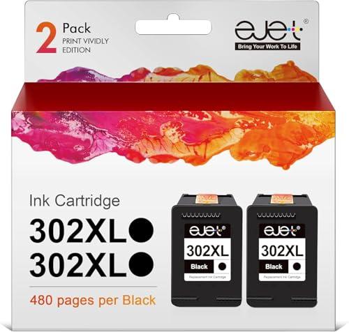 ejet 302XL Nero Cartucce d'inchiostro Compatibile per HP 302 302XL Nero per Envy 4520 4525 4522 4527 per Officejet 3830 3833 3834 3831 3835 4650 4658 4652 per Deskjet 1110 3630 2130 2134 (2 Nero)